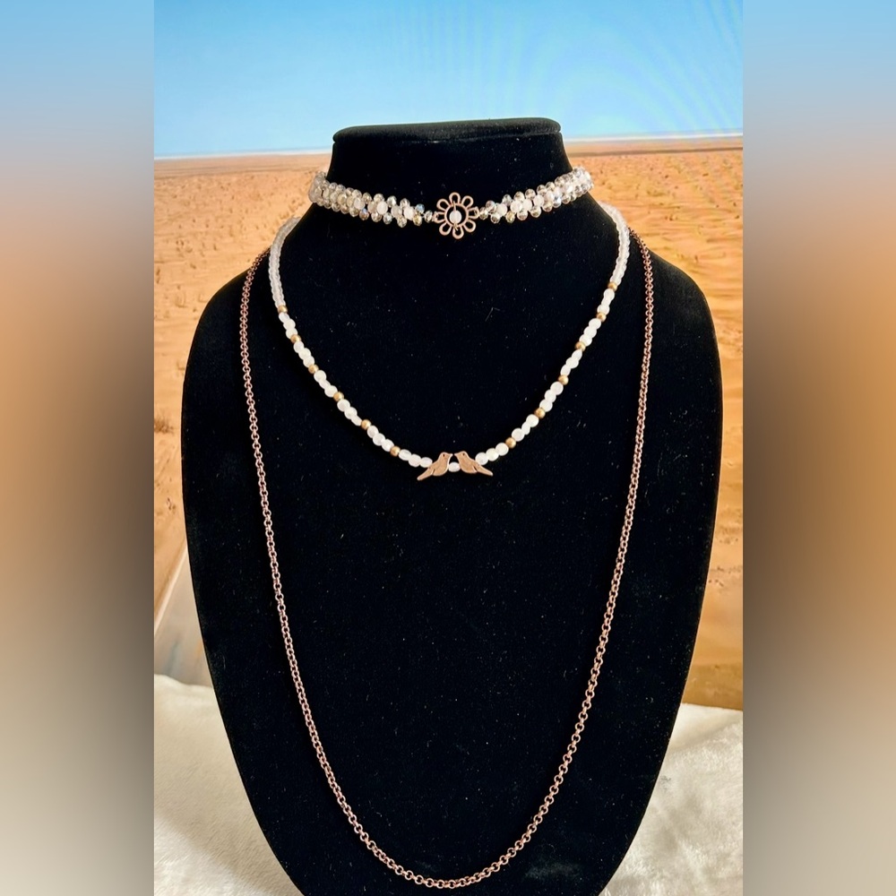 Gold and White Layered Necklace Set